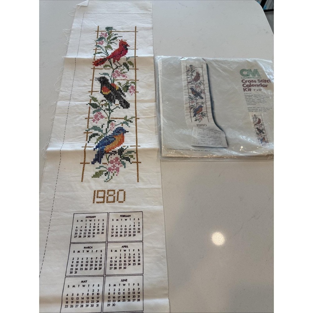VTG Cross Stitch Calendar Birds 7x35" 1980‎ Part Complete